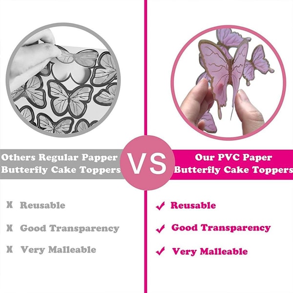 Pink Butterfly Kagepynt, 16stk Butterfly Cupcake Toppers