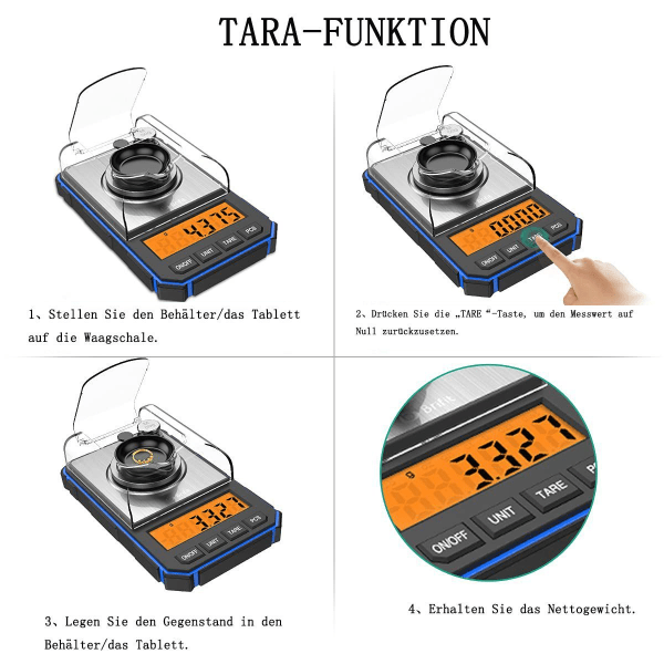 Precisionsskala 50 g / 0,001 g, digital milligramsskala med LCD-display, KLB