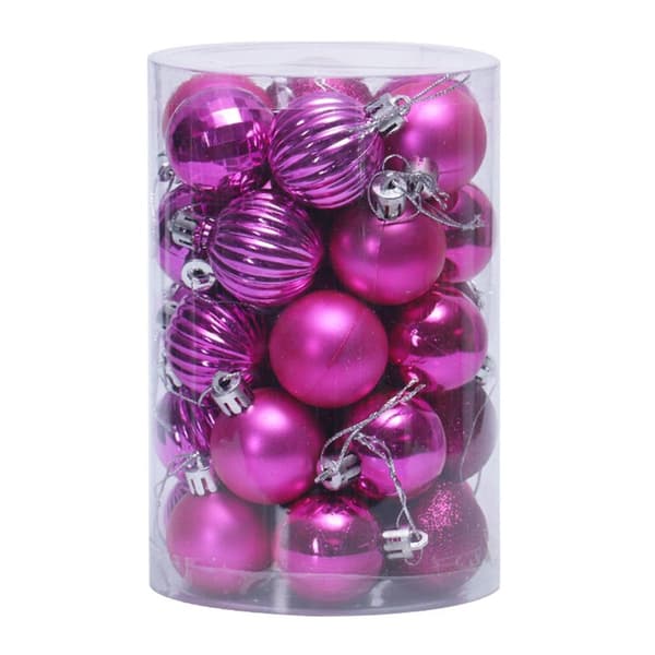 34 stk 4cm julekulepynt rosa rød KLB