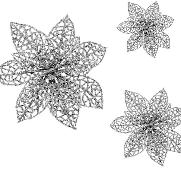 36 st julblommor glitter konstgjorda julblommor, 8/10/15 cm KLB