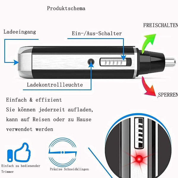 Næsehårstrimmer og næsehårstrimmer til mænd, næsetrimmer USB 4 i 1 KLB