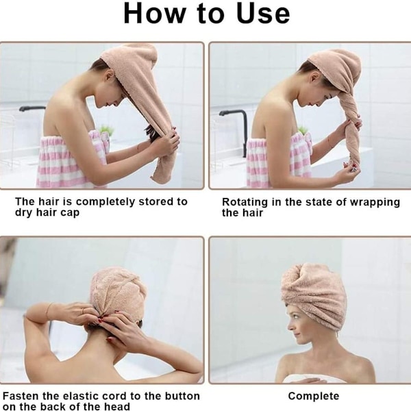 Hårhandduk turban, hårtorkande handduk med knapp, mikrofiberhår turban, snabb