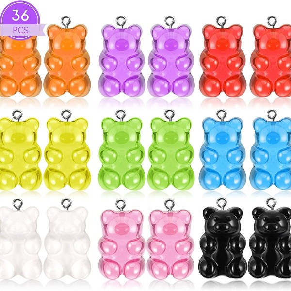 36 stk Farverige Gummy Bear Charms Resin Bear nøgleringe