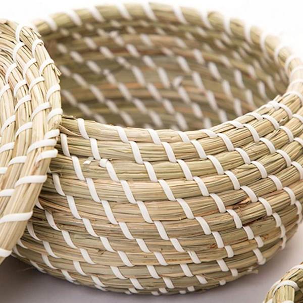 3 kappaleen pakkaus punottuja meriruohokorit Wicker Rattan -säilytyskorit Pyöreä laatikko KLB