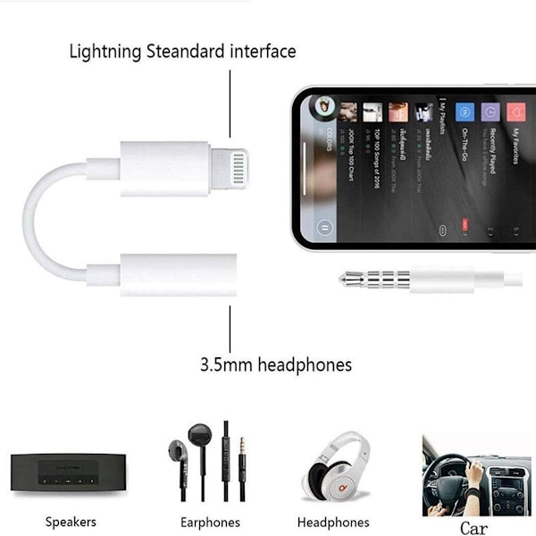 Pack - Apple Lightning till 3,5 mm hörlursuttag Adapter Port Aux Audio KLB