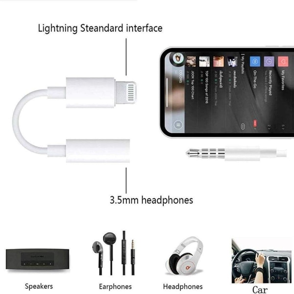 Pack - Apple Lightning till 3,5 mm hörlursuttag Adapterport Aux Audio KLB