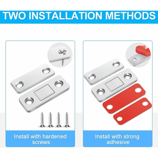Pakke med 4 ultra tynde magnetiske låse i rustfrit stål til køkkenskabe, garderobe, skuffe KLB