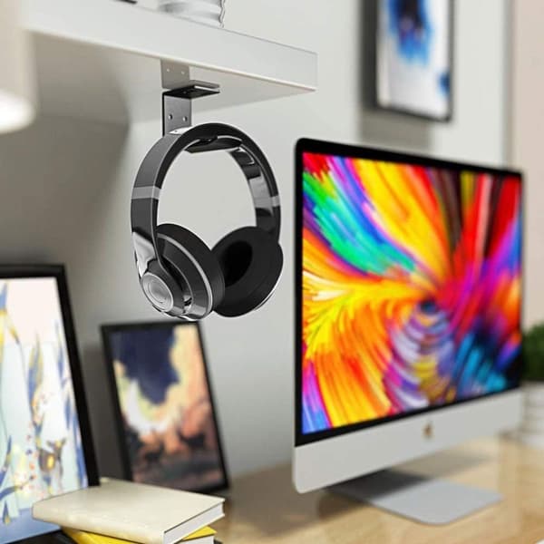 Hodetelefonkrokholder, plassbesparende headset under skrivebordet