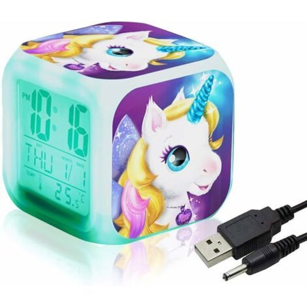 Unicorn Digital Alarm Clocks for Girls,Bright Night LED LCD Cube with Light Kids Wake Up Bedside Clock Birthday Gifts for Kids Women Adult Bedroom