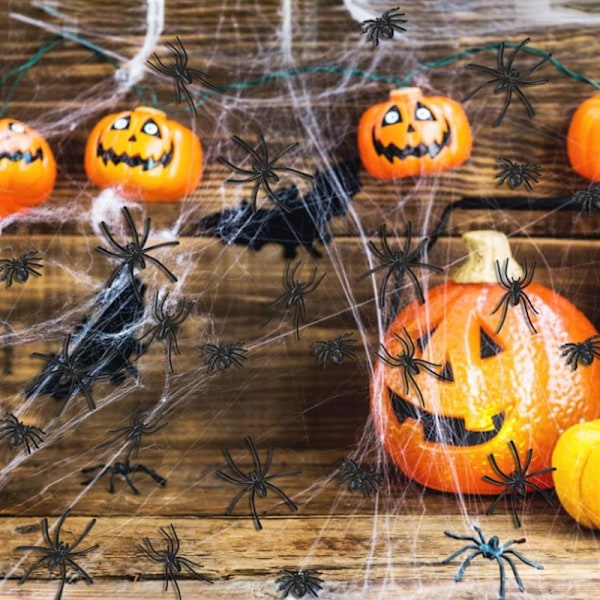 100 stk Halloween-edderkoppdekorasjoner Kunstig fargerik skummel edderkopp for innendørs