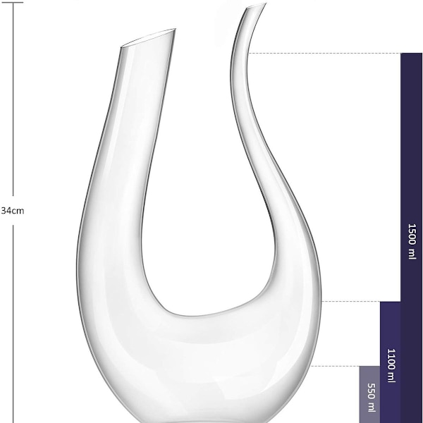 Vinkaraffel, 1,5 liter U-formet krystalglas vinflaskesæt, blyfri