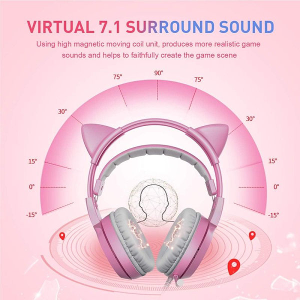 Pink gaming headset til PC, PS4, bærbar computer: 7.1 Virtual Surround