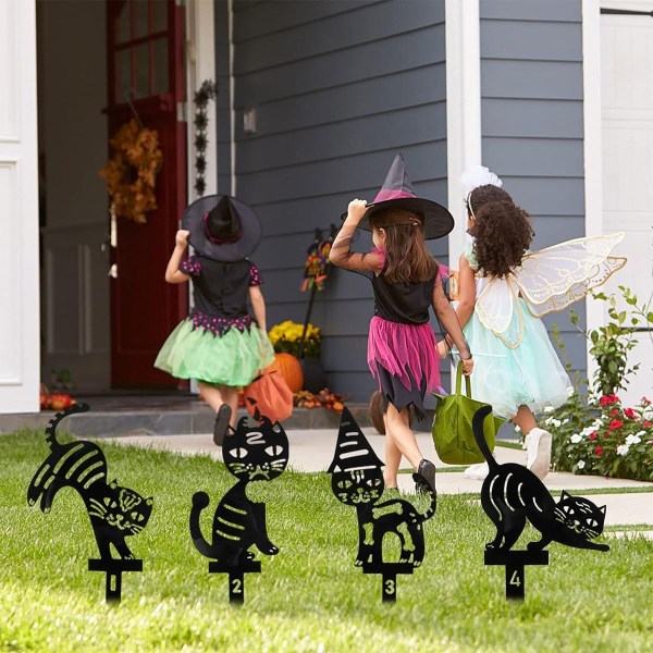 Halloween Svart Katt Hagepinner 4 Pakke Katt Silhuett Hagepinner