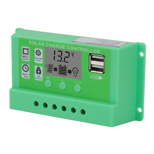 Grøn PWM solcelleladeregulator, stort LCD-display KLB