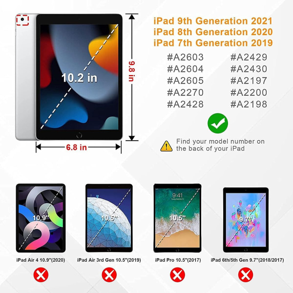 Generasjon-deksel, iPad 8th/7th Generation-deksel, iPad 10.2