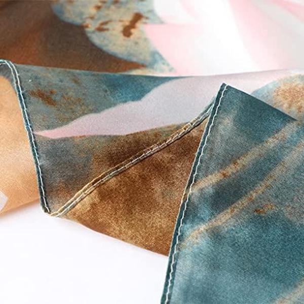 Silke Blomstersjal til Kvinder, Silkesjal Kvinder Grøn Blomst Enkel Mode Wrap Skinnende Hudfarve Blomstersatin Sjal Kvindelige Damer og Piger Luksusgave