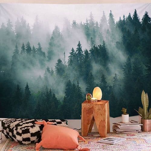 Väggbonad Skog Grön, Dimmig Väggduk Skog för Sovrum, Väggbonader