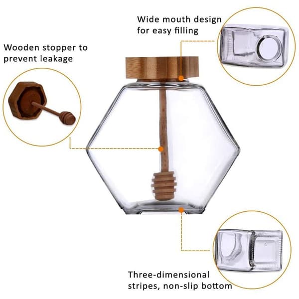 Hexagonal Honningkrukke med Ske Varmeresistent Glas 380ml