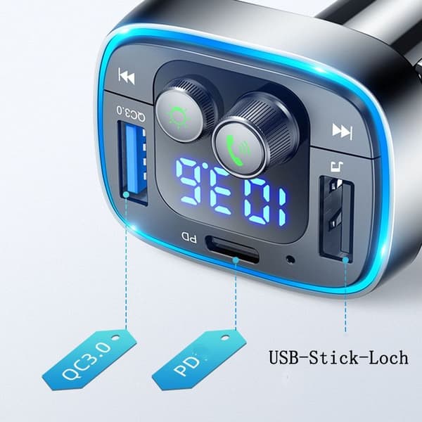 FM-sender Bluetooth-biladapter - PD3.0 & QC3.0 36W / 6A Bluetooth 5.0