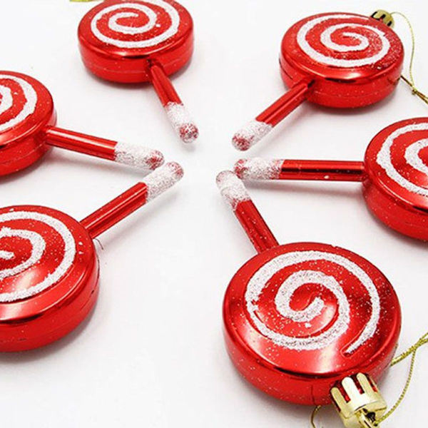 Paket med 6 julgodis-lollipop-prydnader 10 cm splitterfri glitter KLB