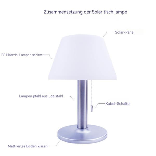 LED solbordlampe utendørs lys dimmbar IPX4 rustfritt stål plast