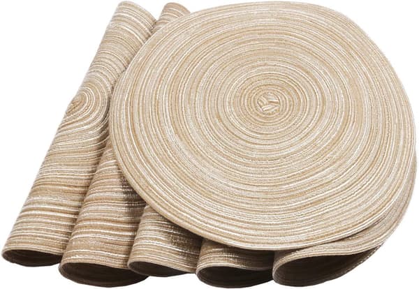 Set med 8 runda flätade placemats för matbord (beige, 8)