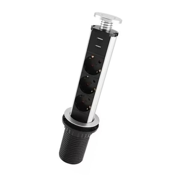 Desktop stikkontakt Multifunktionel 3 stik 2 USB porte Moderne KLB