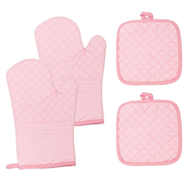 Køkken Ovn Handsker og Grydelapper Varmebestandig Pakke med 4 Pink