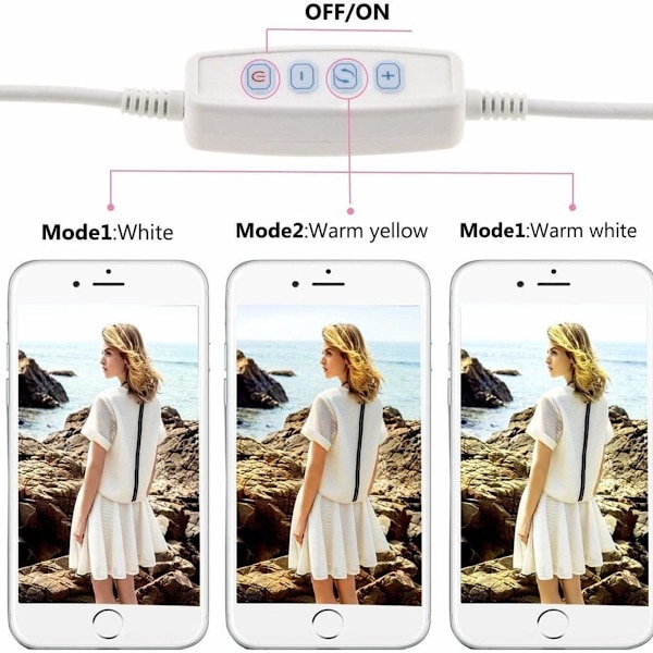 Led selfie lys med mobilholder, 3 lystilstande og 10 lysstyrkeniveauer LED KLB