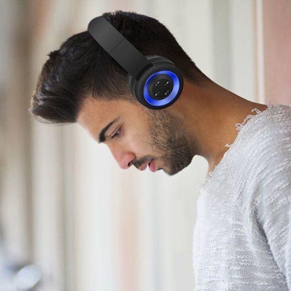 Bluetooth-headset trådløst headset støjreduktion foldbart blåt sort