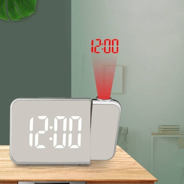 Automatisk semi-lys elektronisk klokke med LED-speilprojeksjon (svart skall +