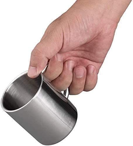 Børstet rustfritt stål tekopper for barn med dobbel vegg, sett med 2 kopper, rustfritt stål, sølv, 220 ml