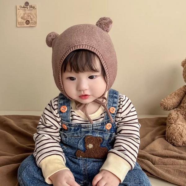 Baby virkad mössa Toddler söt björnöron mössa Toddler pojkar flickor kaffe KLB