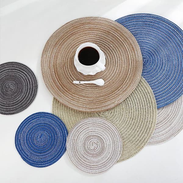 Runde plassmatter, Farmhouse Boho plassmatter, Stoff plassmatte, Rustikk brun