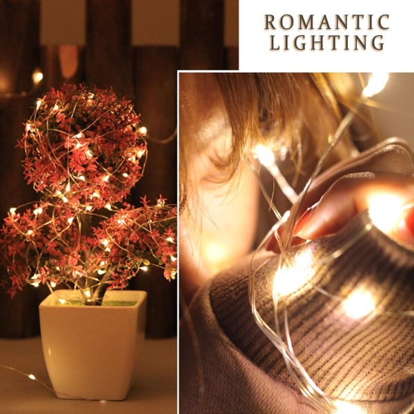 Sett med 2] 10 m, 100 LED-er, batteridrevne julelys, LED-julelys, vanntett