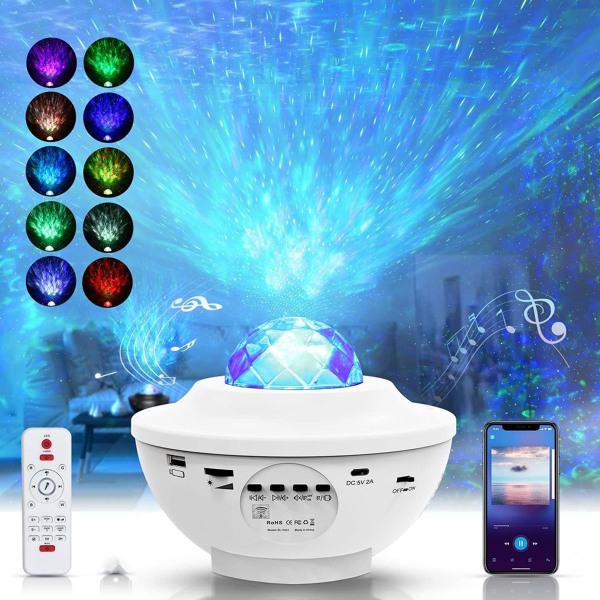 LED Starry Sky Projector Lamp, Rotating Water Waves, Galaxy Projector KLB