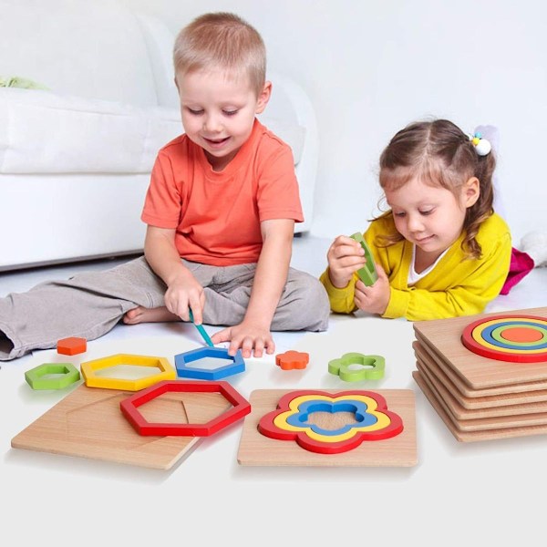 8-delad formpussel för småbarn, pusselspel, träleksaker, Montessori-formsortering KLB