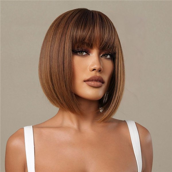 Short straight human hair wig for women with bangs