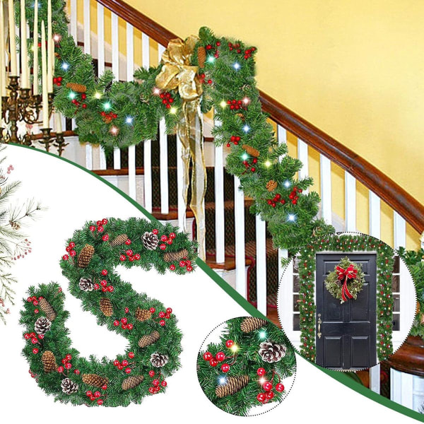 Julekrans med 50 farvede lys 9ft kunstig julekrans kunstig