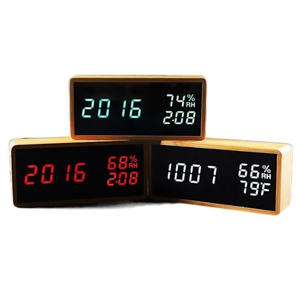 1502 Temperatur og Fugtighed Elektronisk Ur Solid Træ LED Digital Lyd