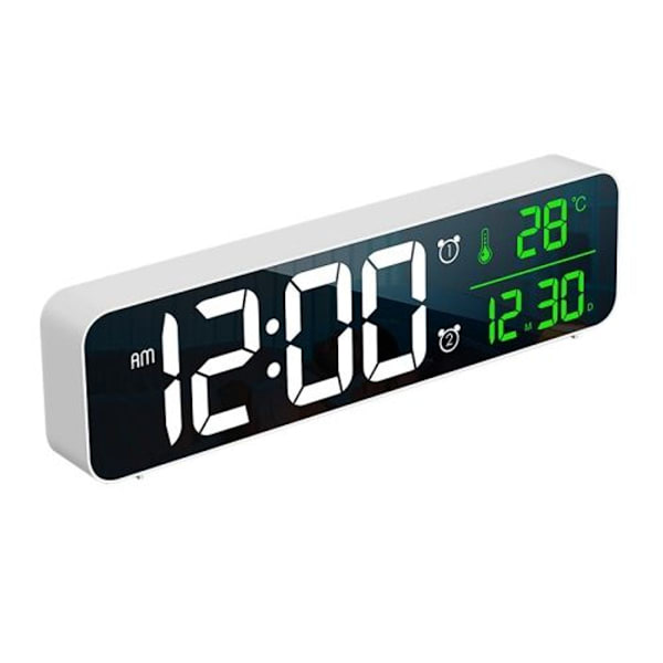 8810 LED-spegel vardagsrumsmusikklocka med temperatur- och datumvisning (vit)
