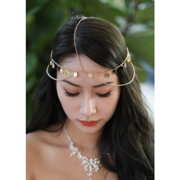 Women Bohemian Gold Head Chain Headband Bridal Head Chain Wedding Headpiece Hair Jewelry Accessories for Bride and Girl Hair Accessories