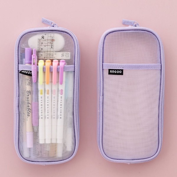 Nätpennfodral med rutnät Transparent Enkel Pennfodral Organizer Lila