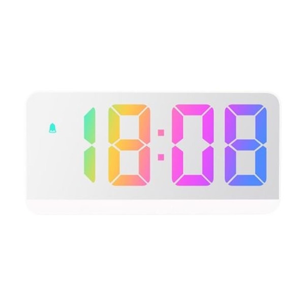 Fargeskrift LED elektronisk klokke ved nattbord vekkerklokke storskjerm (8009D hvitt skall)