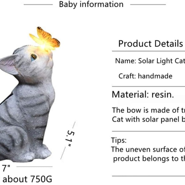 Solar LED-belysning Katt Hage Statue Katt Skulptur Plen dekorasjon KLB