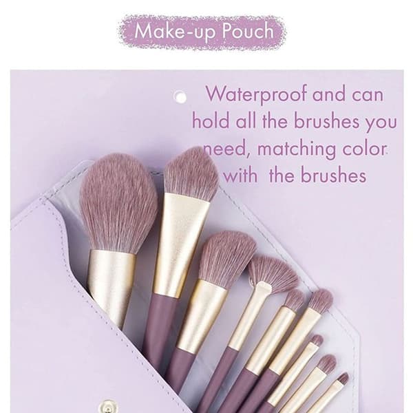 9-pak makeupbørster til pudder, blush og contouring