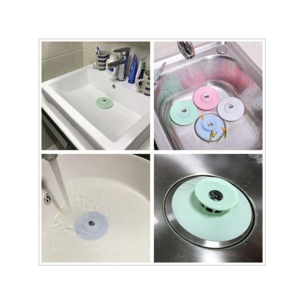 Pakke med 5 silikonavløpsplugger for badekar, vask