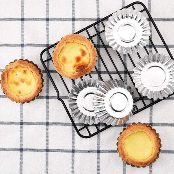 Pakke med 50 sølvfarvede ægterteforme i rustfrit stål, skålformede ægterte-cupcakeforme