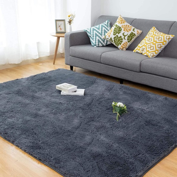Hjemmetæppe,ruskind stuetæppe,ultra blødt fluffy grå grus tæppe,moderne langt ruskind tæppe,skridsikker bund,90x150 cm