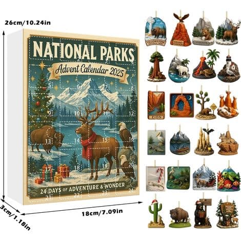 Julekalender – Nasjonalpark-pynt i akryl, juledekorasjon for naturelskere
